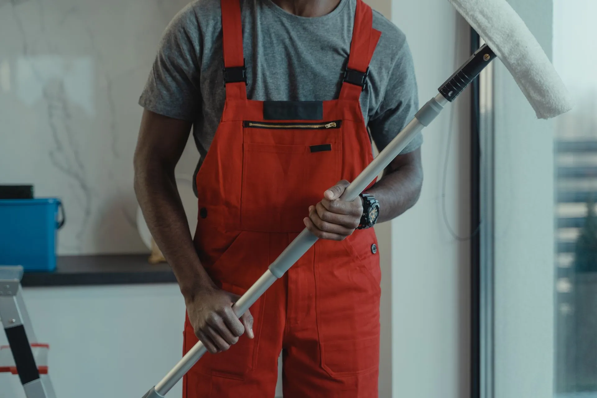 Professional commercial cleaner ready to service a facility